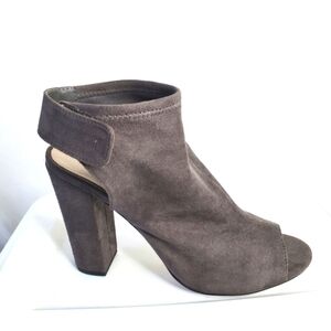 Aldo Suede Peep Toe Bootie Size 11 Gray Open Back Ankle Wrap Chunky Heel Shoe